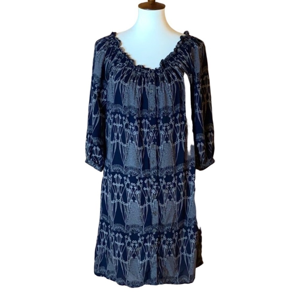 Banana Republic navy blue & cream print dress Size 6